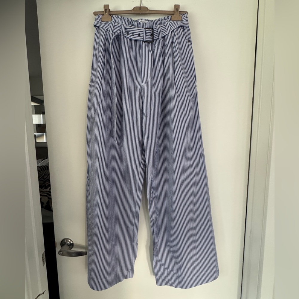 Brunello Cucinelli Blue and White Striped Pants